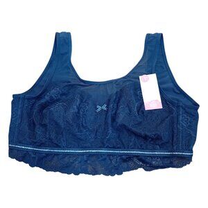 Cacique 18/20 Bralette Blue Lace Mesh Unlined No Wire Back Closure Sheer